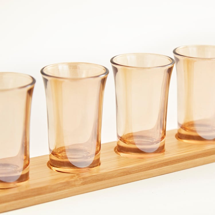 Showstopper Seong Amber Shot Glass with Bamboo Base - 45ml - 7Pcs