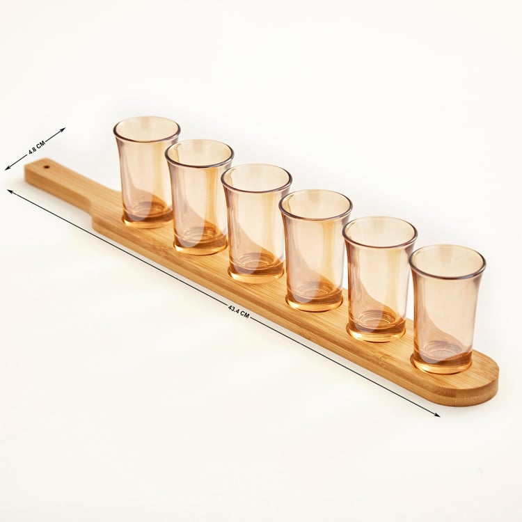 Showstopper Seong Amber Shot Glass with Bamboo Base - 45ml - 7Pcs