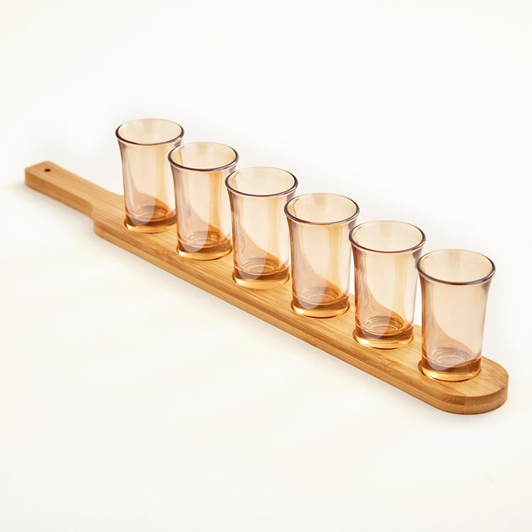 Showstopper Seong Amber Shot Glass with Bamboo Base - 45ml - 7Pcs