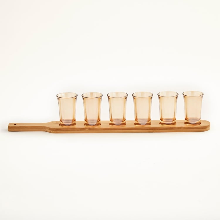 Showstopper Seong Amber Shot Glass with Bamboo Base - 45ml - 7Pcs