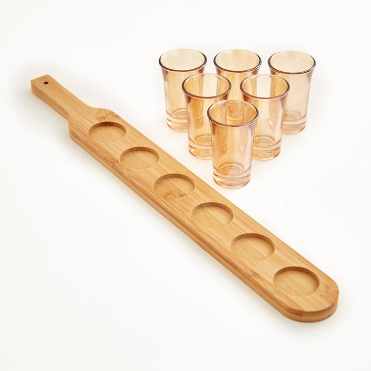 Showstopper Seong Amber Shot Glass with Bamboo Base - 45ml - 7Pcs