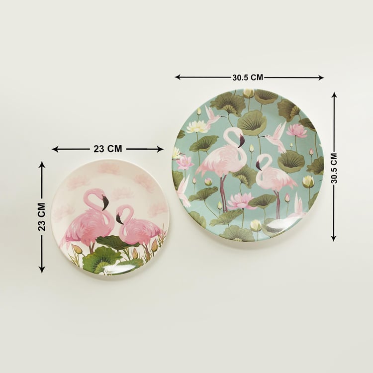Buy Artesia Teal Flamingo Printed Melamine Decor Wall Plate Set