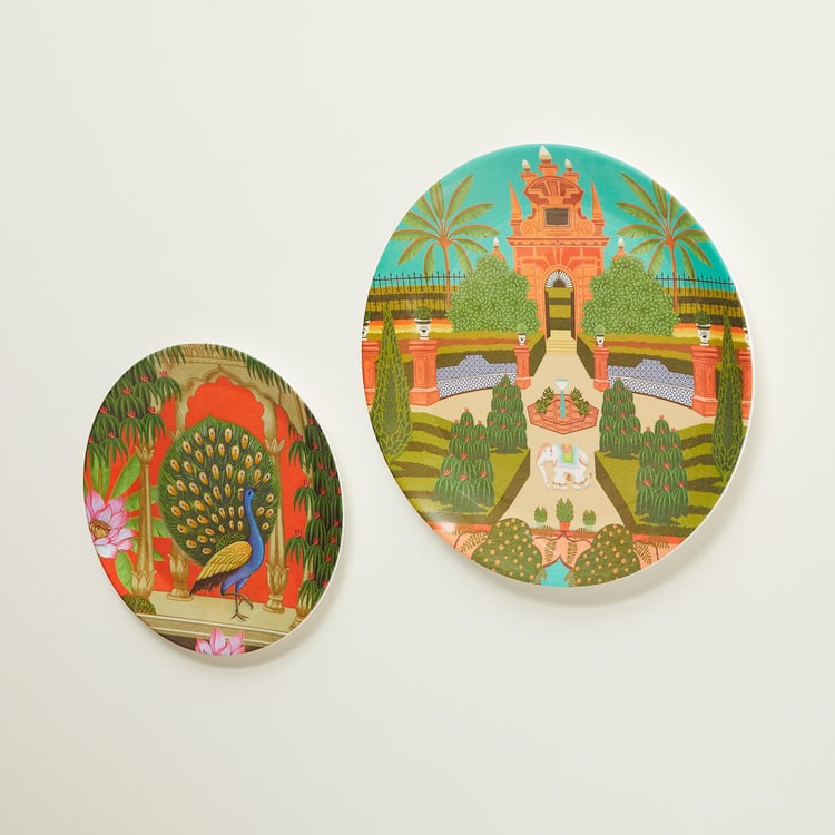 Artesia Multicolour Printed Melamine Wall Plate - Set of 2