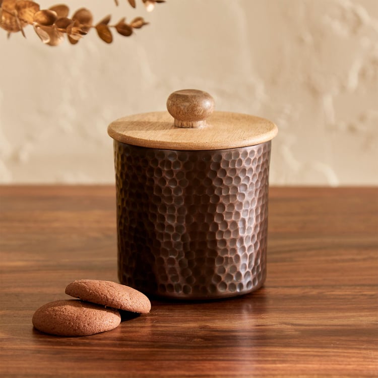 Mirage Aluminium Hammered Canister with Wooden Lid - 500ml