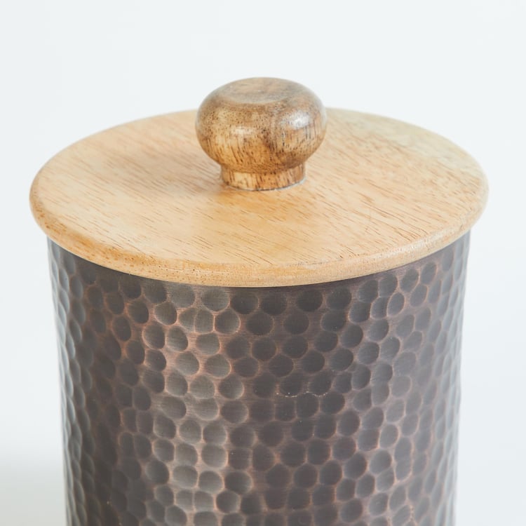 Mirage Aluminium Hammered Canister with Wooden Lid - 500ml