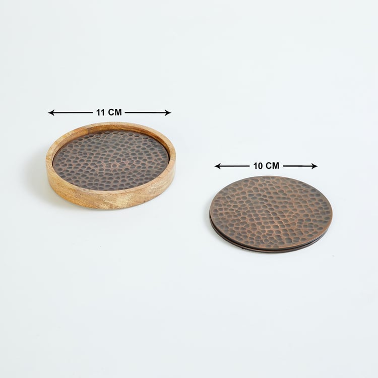 Mirage Kalavera Set of 4 Aluminium Hammered Coasters with Holder