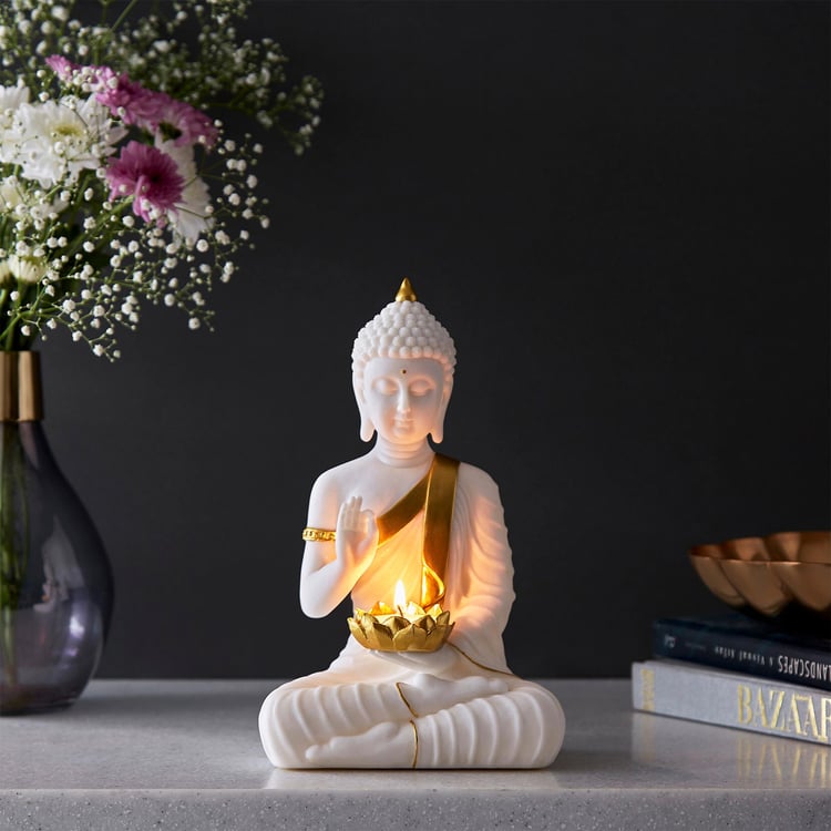 Noor Polyresin Buddha Figurine with T-Light Holder