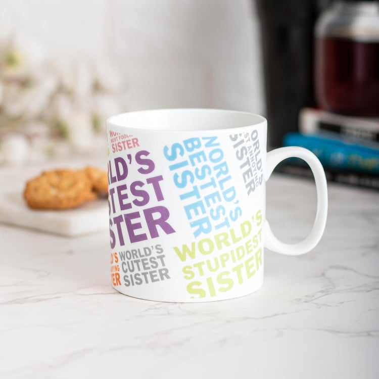 CLAY CRAFT Multicolour Best Sister Quotes Ceramic Milk Mug - 400ml