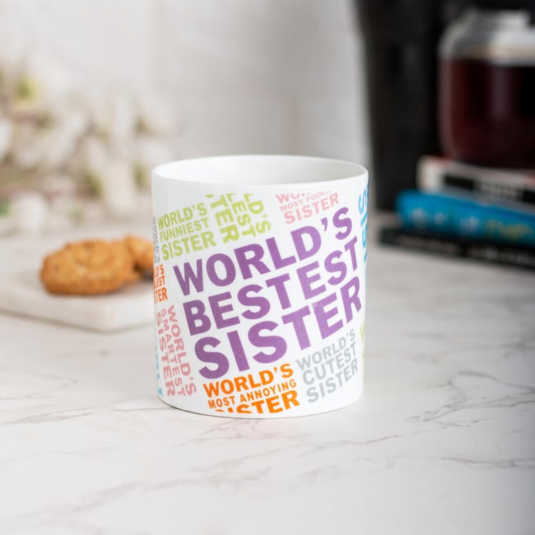 CLAY CRAFT Multicolour Best Sister Quotes Ceramic Milk Mug - 400ml