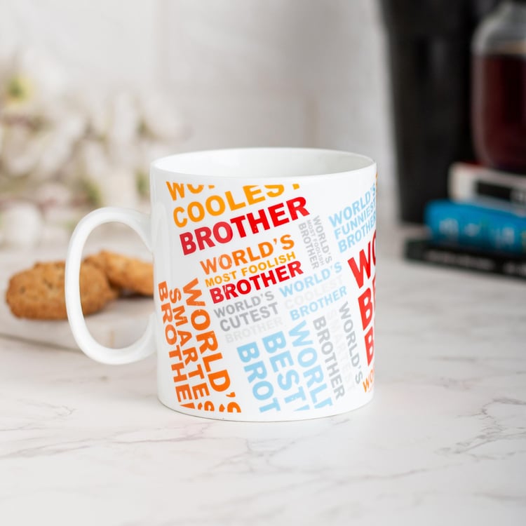 CLAY CRAFT Multicolour Best Brother Printed Ceramic Milk Mug - 400ml