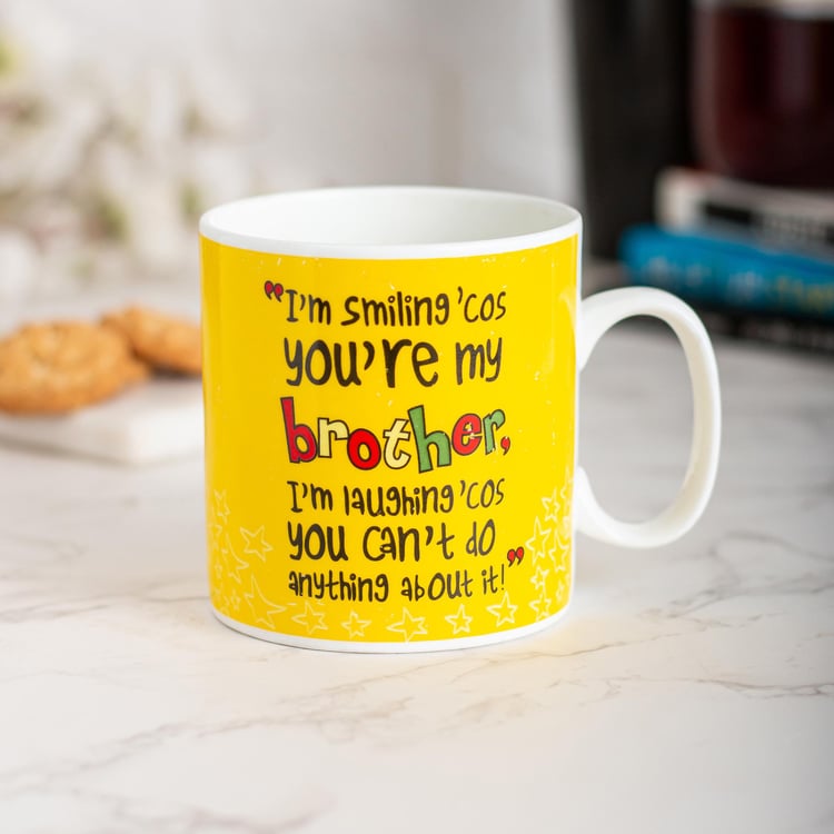CLAY CRAFT Yellow Quotes Printed Ceramic Milk Mug - 400ml