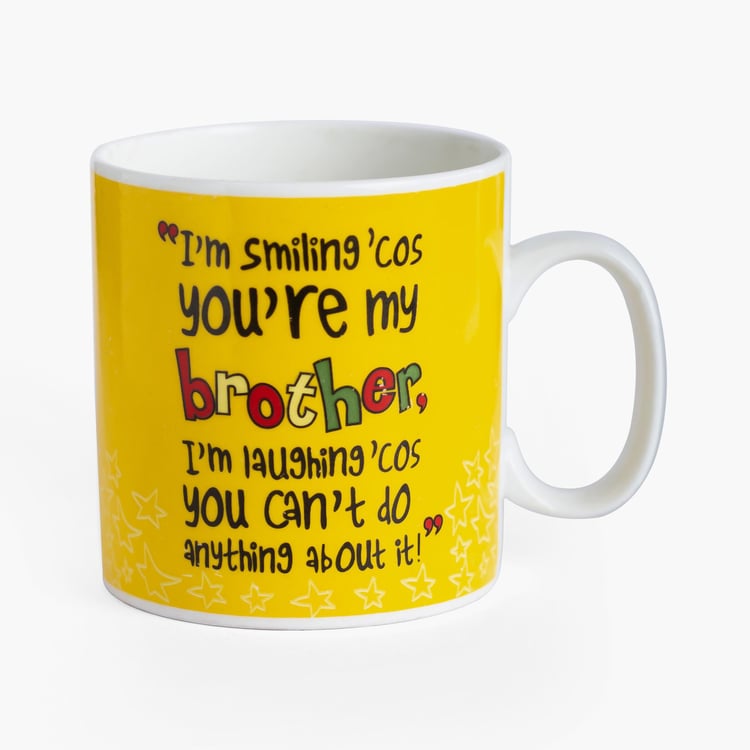 CLAY CRAFT Yellow Quotes Printed Ceramic Milk Mug - 400ml