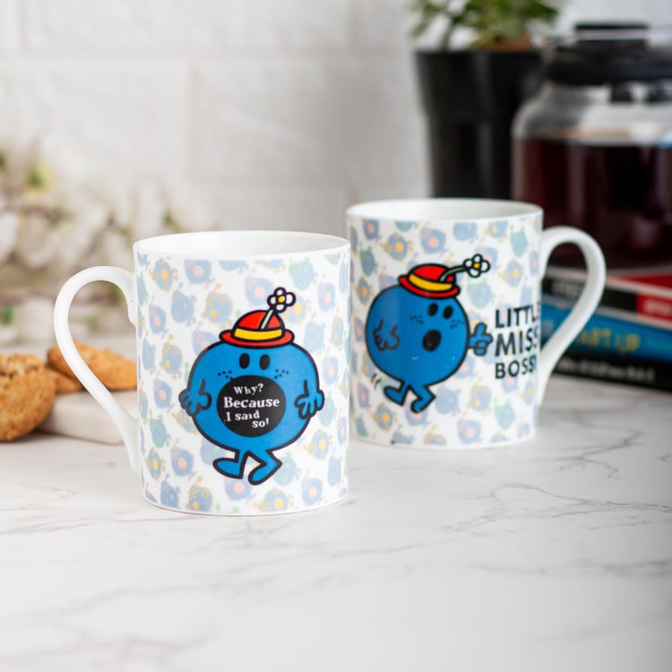 CLAY CRAFT Multicolour Printed Ceramic Milk Mug - 370ml - Set Of 2
