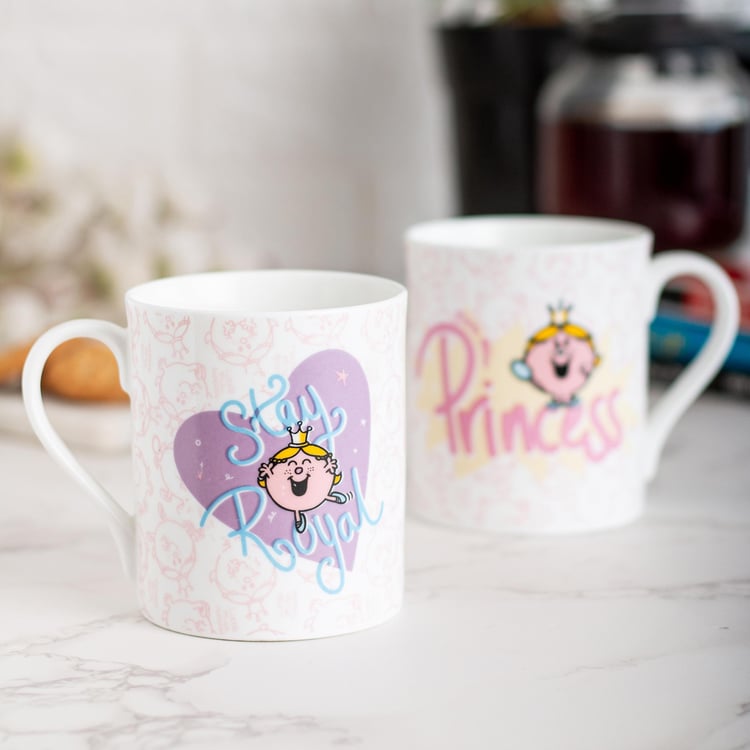 CLAY CRAFT White Printed Little Miss Sister Royal Princess Bone China Milk Mug - Set of 2