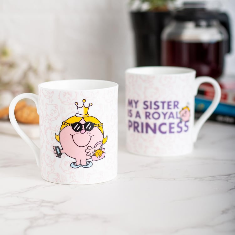 CLAY CRAFT White Printed Little Miss Sister Royal Princess Bone China Milk Mug - Set of 2