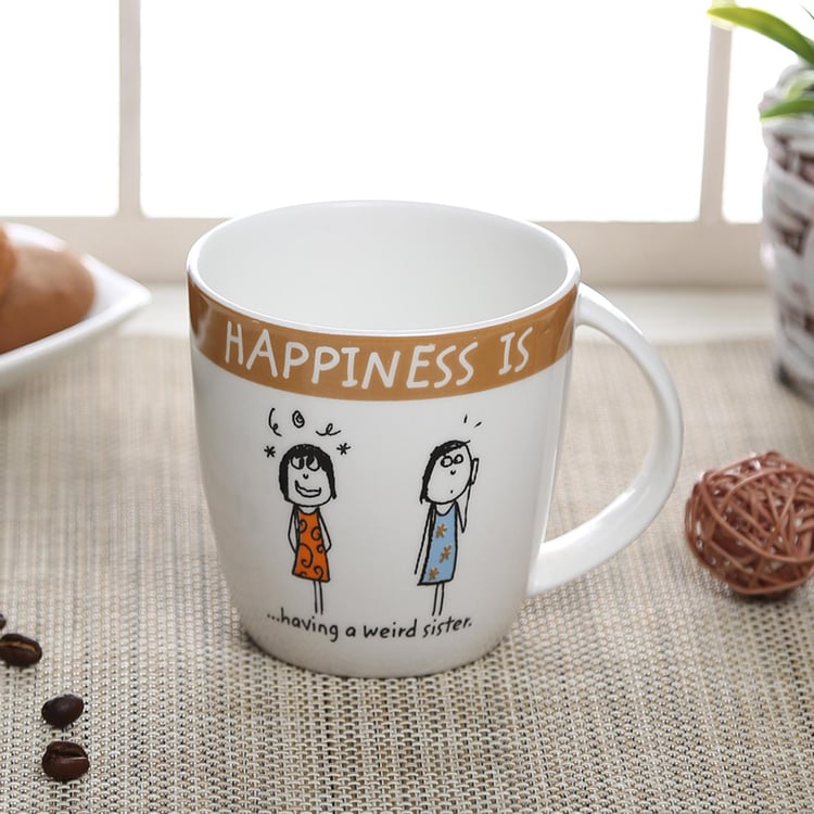 CLAY CRAFT White Printed Happiness Is Having A Weird Sister Bone China Milk Mug - 300ml