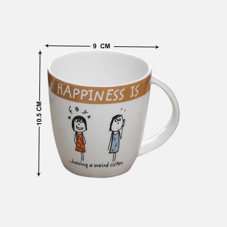 CLAY CRAFT White Printed Happiness Is Having A Weird Sister Bone China Milk Mug - 300ml