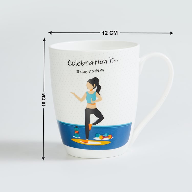 Celebrations White Printed Bone China Mug - 340ml - Set Of 4