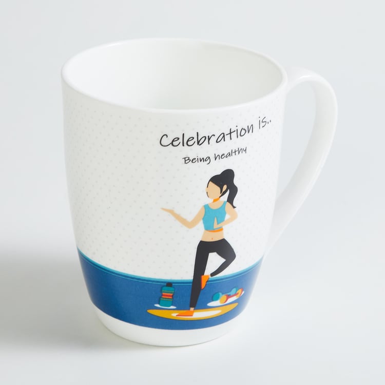 Celebrations White Printed Bone China Mug - 340ml - Set Of 4