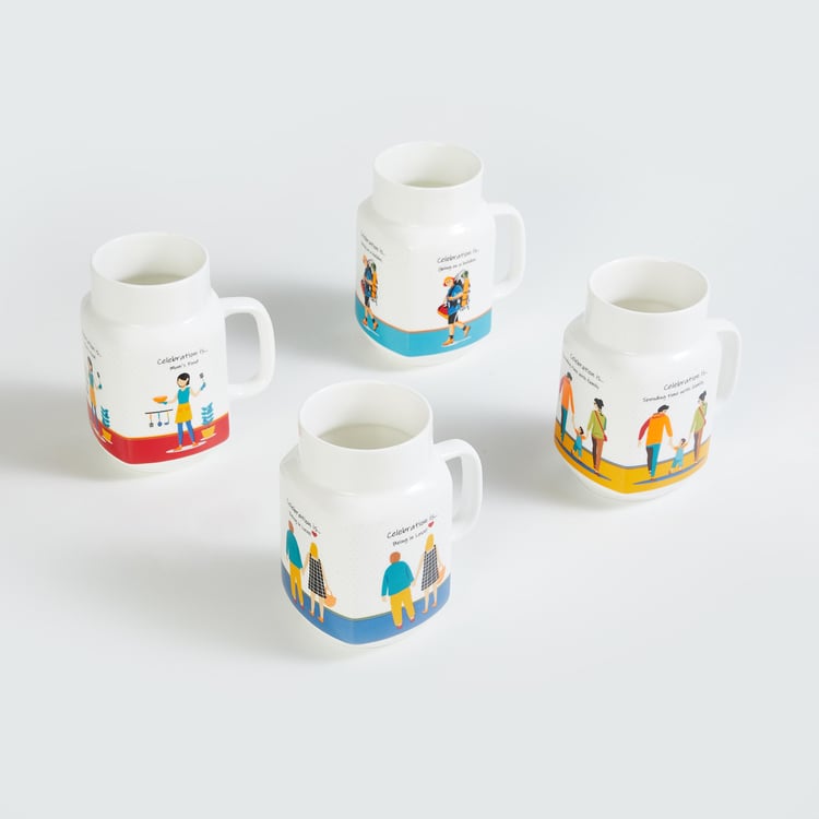 Celebrations White Printed Bone China Mason Mug - 560ml - Set Of 4