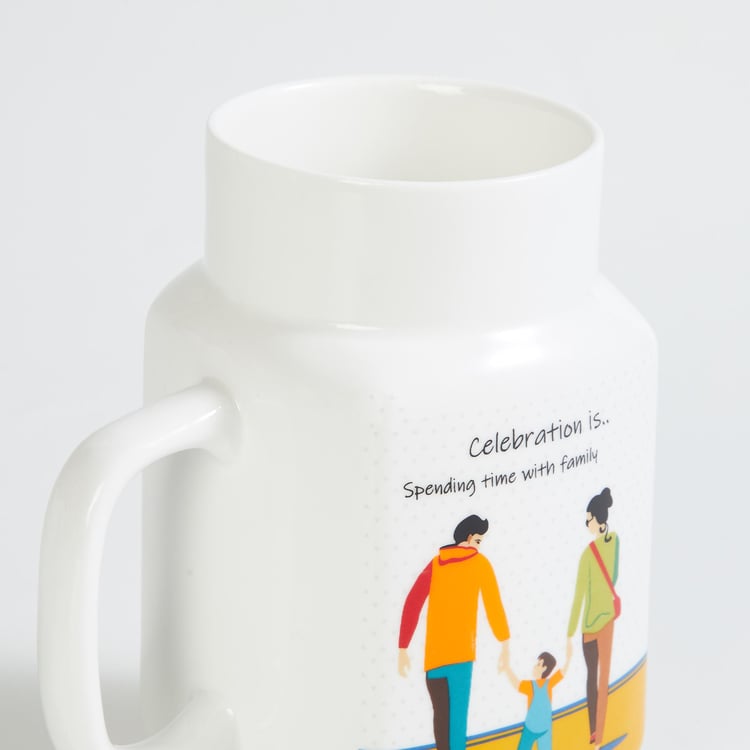 Celebrations White Printed Bone China Mason Mug - 560ml - Set Of 4