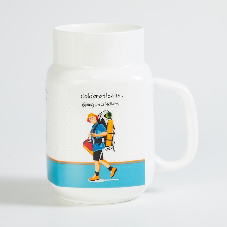 Celebrations White Printed Bone China Mason Mug - 560ml - Set Of 4