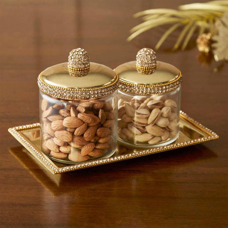 Fables Set of 2 Glass Canisters with Tray