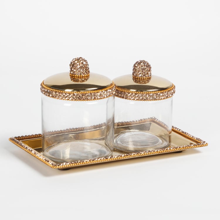 Fables Set of 2 Glass Canisters with Tray