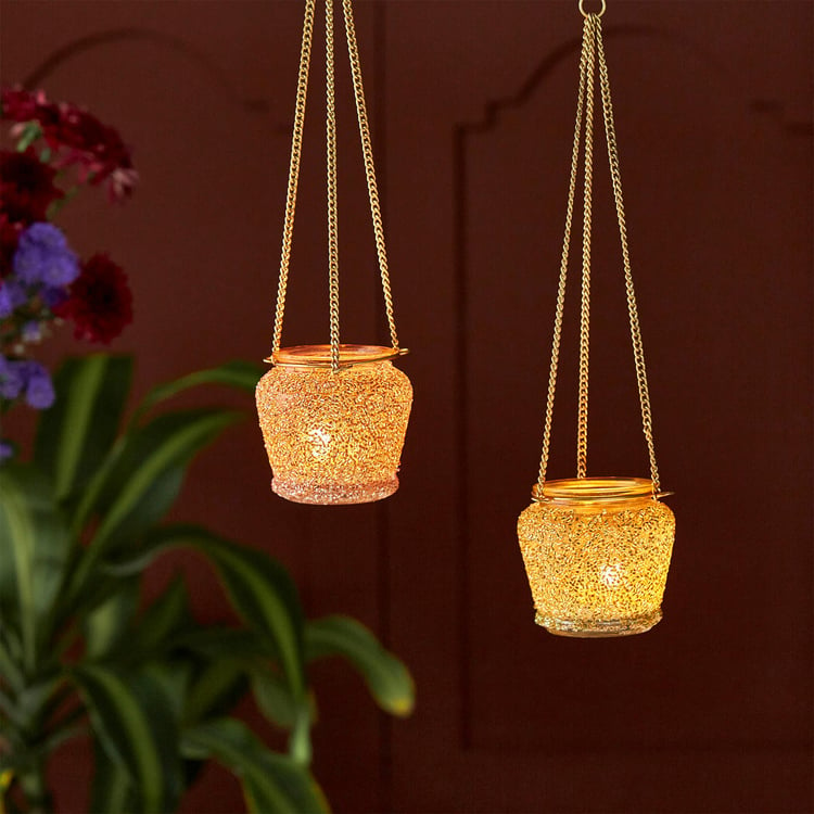 Shalimar Set of 2 Glass Hanging T-Light Holders