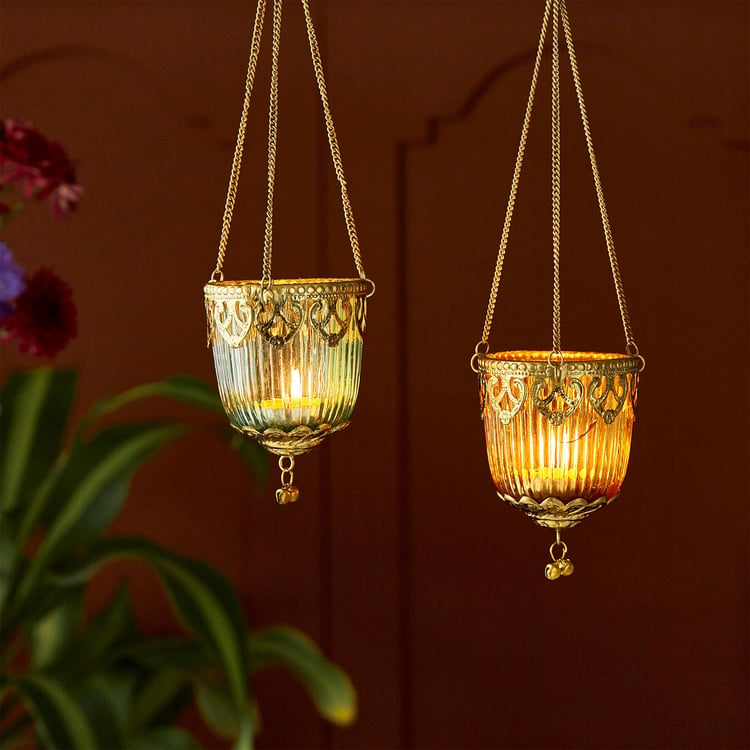 Shalimar Set of 2 Glass Hanging T-Light Holders