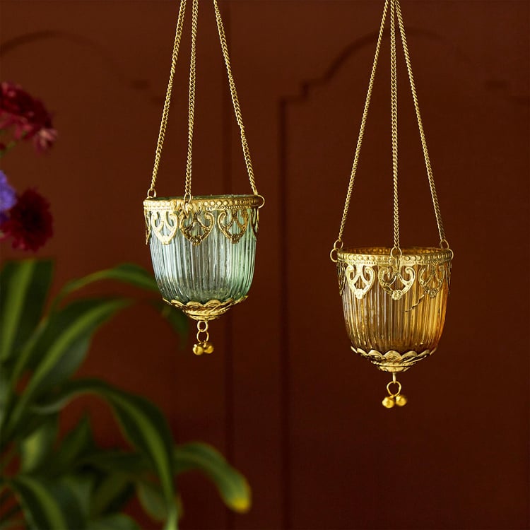 Shalimar Set of 2 Glass Hanging T-Light Holders