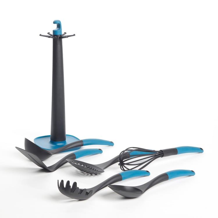 Food Icon Blue and Grey Colourblock Nylon Multi Tool Kitchen Set - 7 Pcs