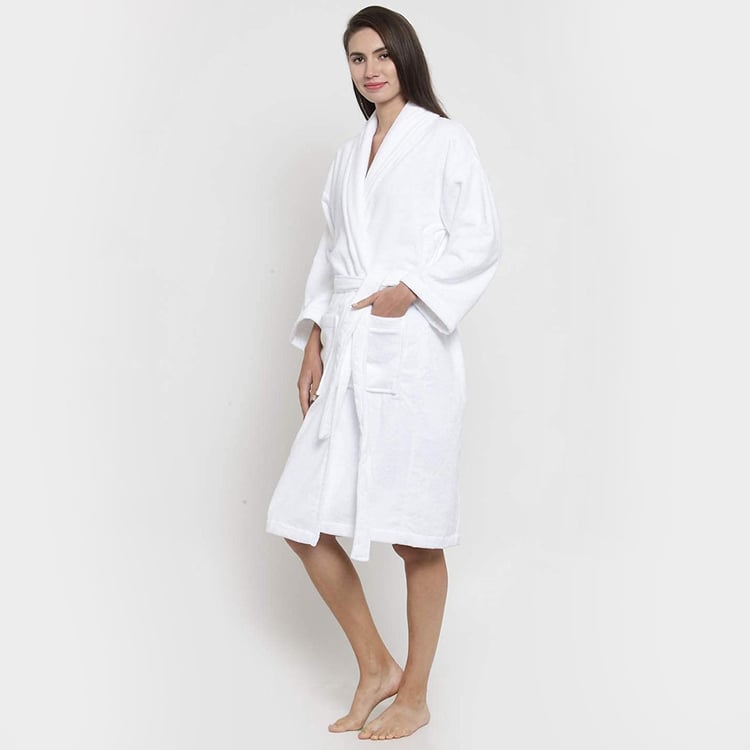 TRIDENT Classic White Solid Cotton Bathrobe