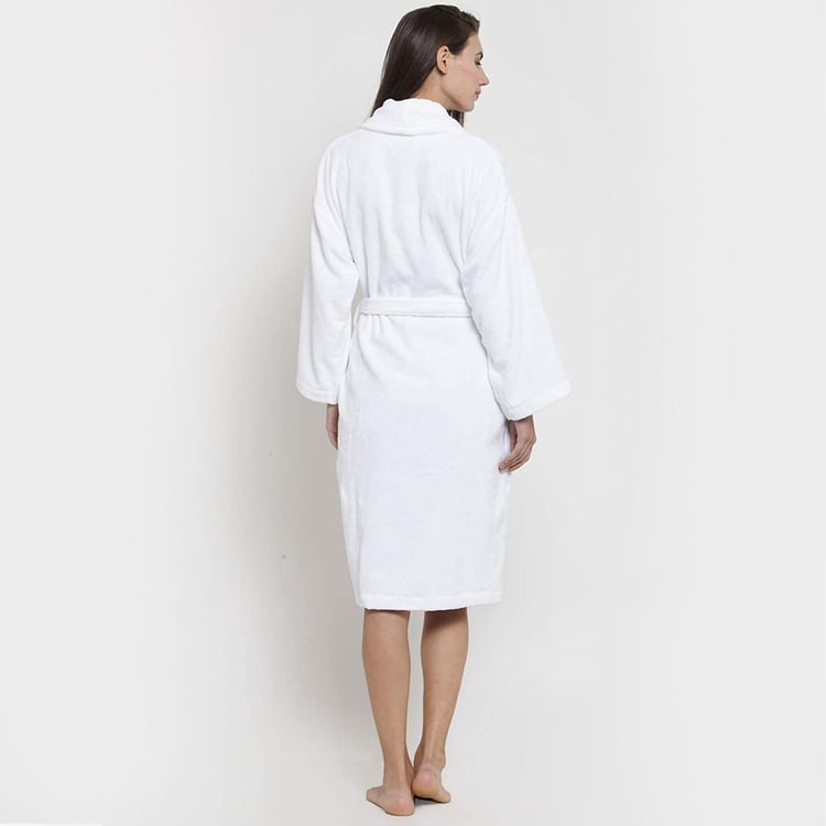 TRIDENT Classic White Solid Cotton Bathrobe