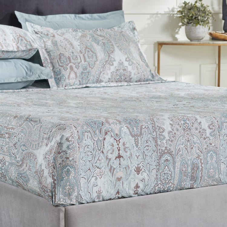 TRIDENT Nectarsoft Blue Printed Cotton Super King Bedsheet Set - 274x274cm - 4Pcs