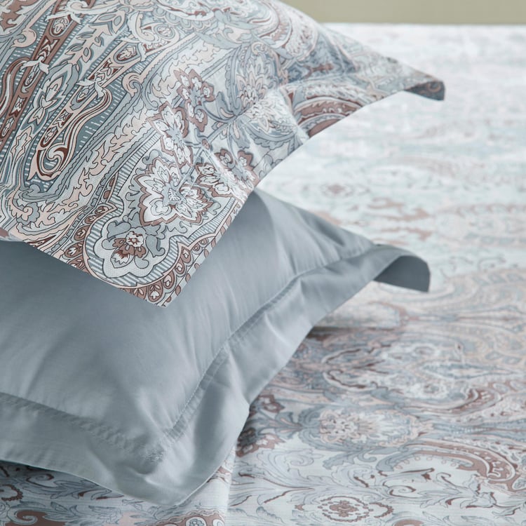 TRIDENT Nectarsoft Blue Printed Cotton Super King Bedsheet Set - 274x274cm - 4Pcs