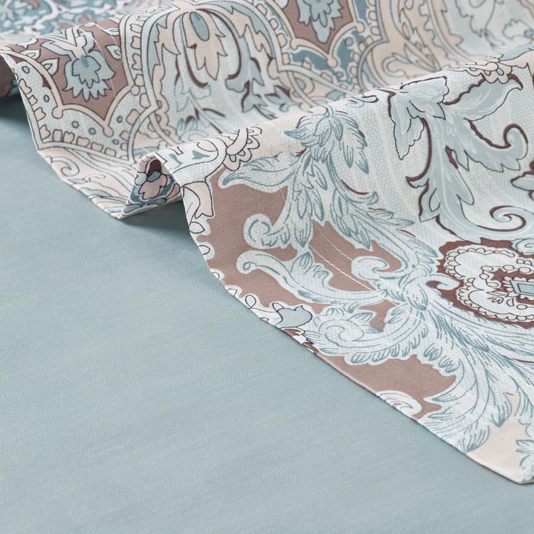 TRIDENT Nectarsoft Blue Printed Cotton Super King Bedsheet Set - 274x274cm - 4Pcs