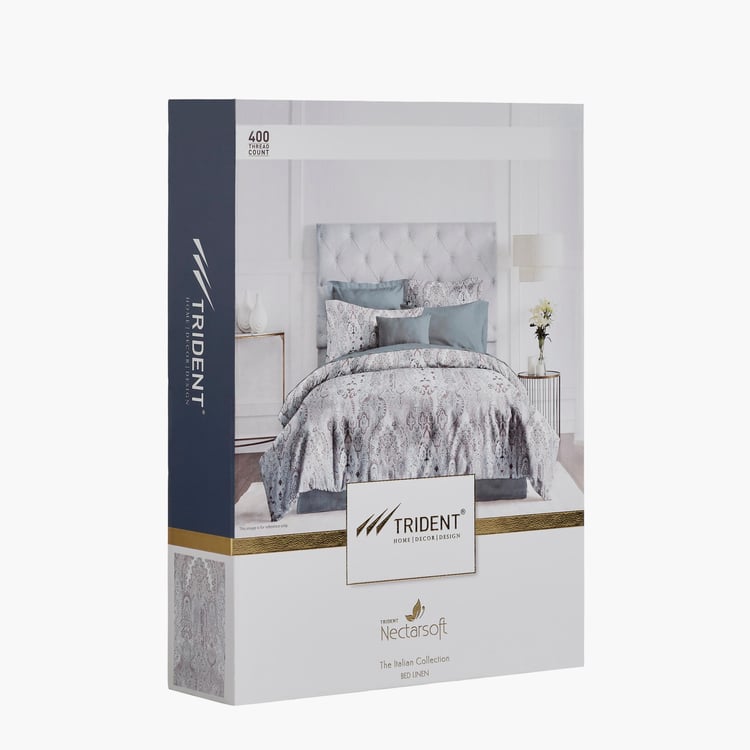 TRIDENT Nectarsoft Blue Printed Cotton Super King Bedsheet Set - 274x274cm - 4Pcs