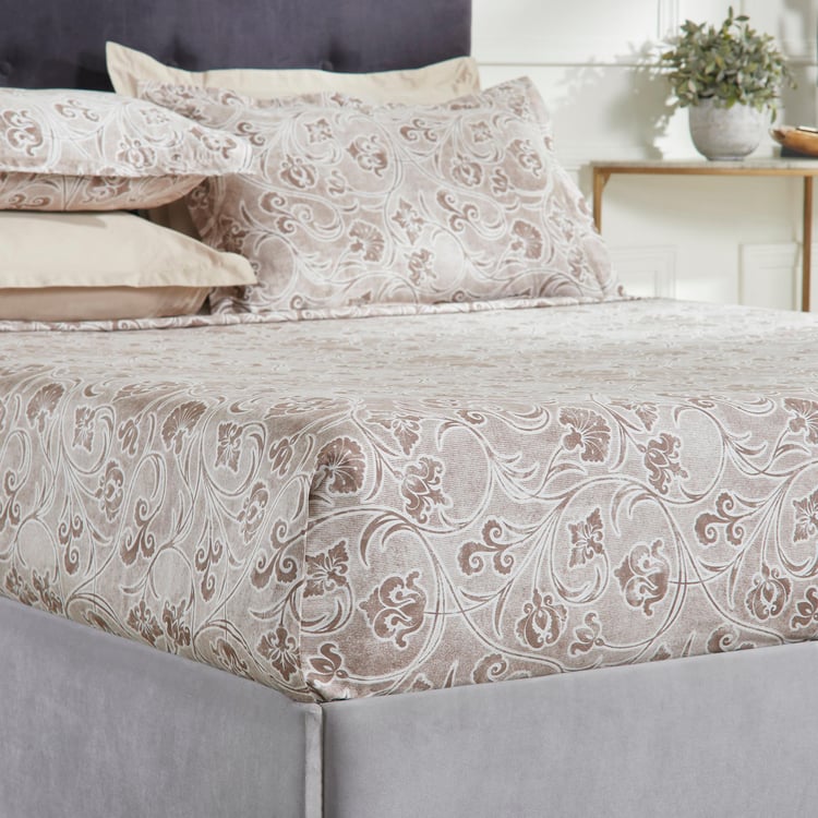 TRIDENT Nectarsoft White Printed Cotton Super King Bedsheet Set - 274x274cm - 5Pcs
