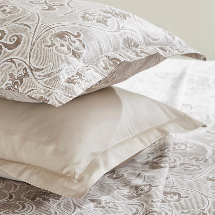 TRIDENT Nectarsoft White Printed Cotton Super King Bedsheet Set - 274x274cm - 5Pcs