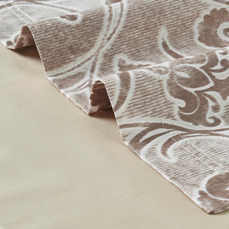TRIDENT Nectarsoft White Printed Cotton Super King Bedsheet Set - 274x274cm - 5Pcs