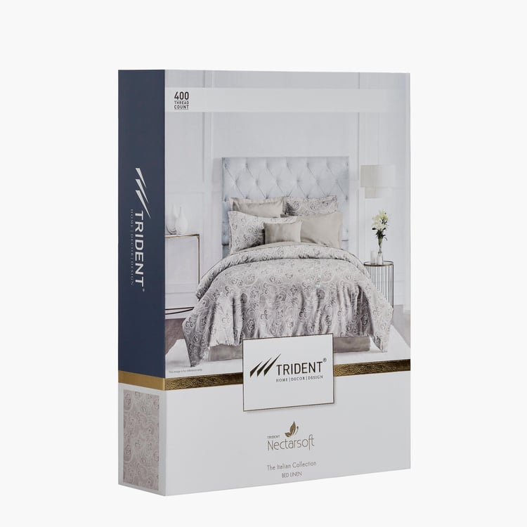 TRIDENT Nectarsoft White Printed Cotton Super King Bedsheet Set - 274x274cm - 5Pcs