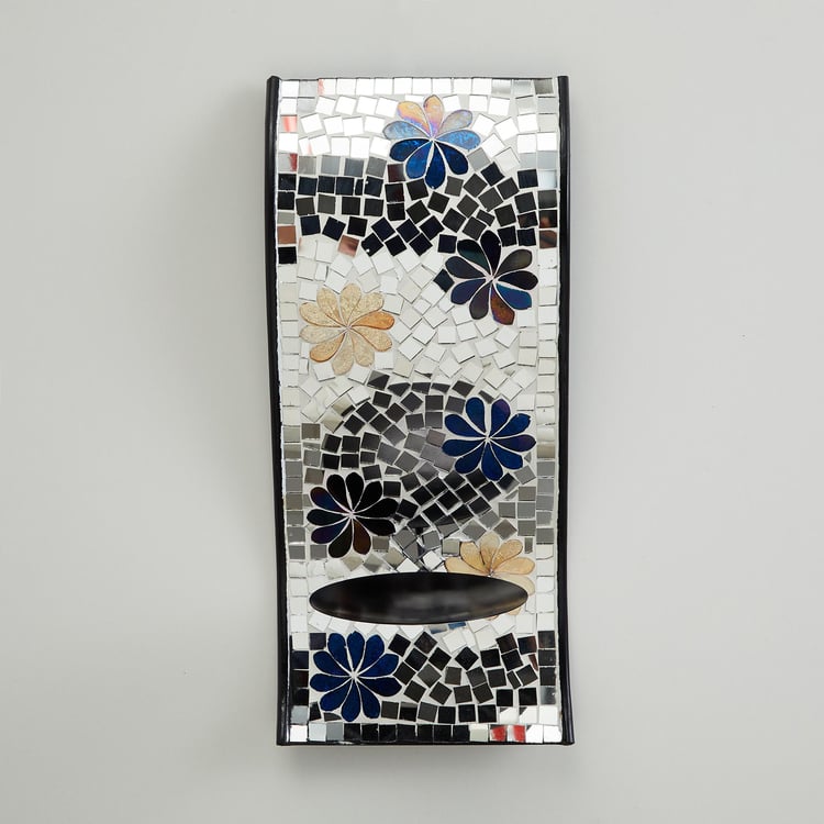 Corsica Mosaic Silver Textured Glass Wall Candle Holder