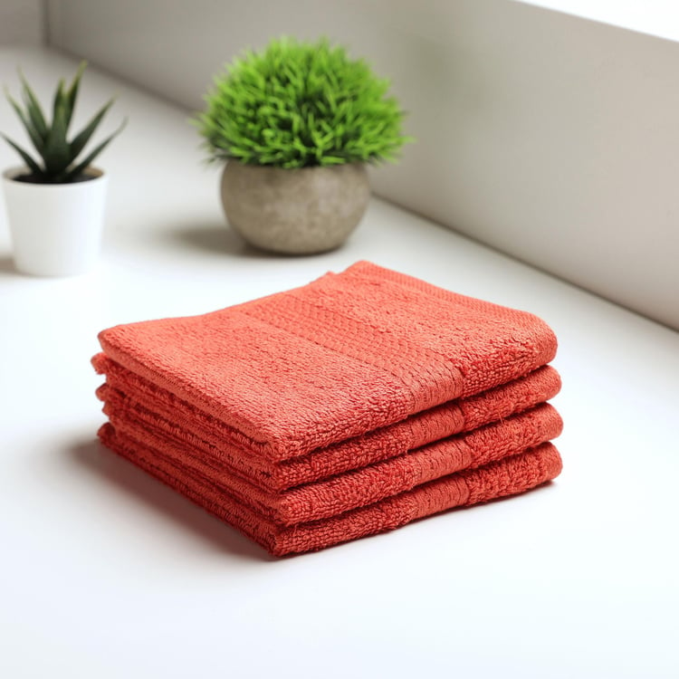 SPACES Colorfas Red Cotton Easy Care Face Towel - 30x30cm - Set of 4