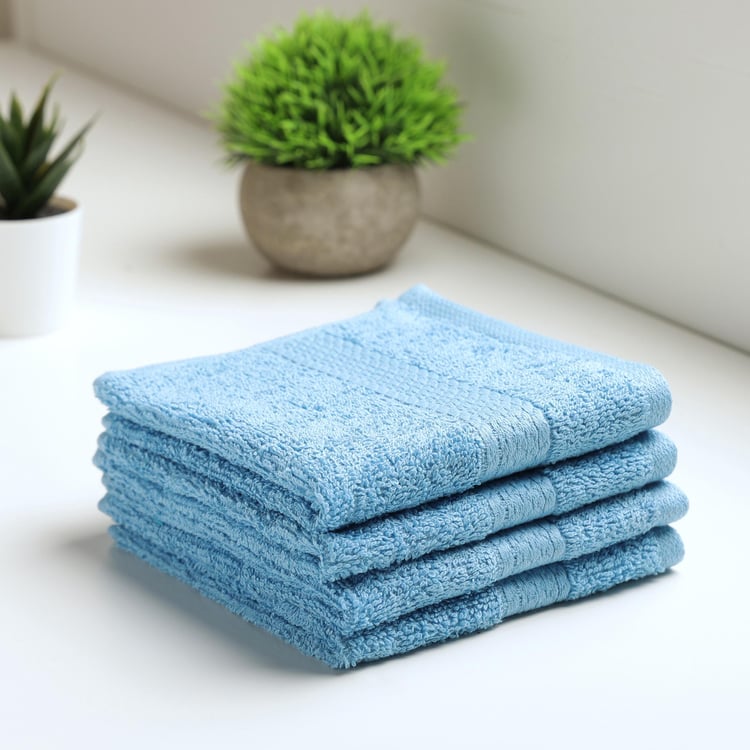 SPACES Colorfas Blue Cotton Easy Care Cotton Face Towel - 30x30cm - Set of 4