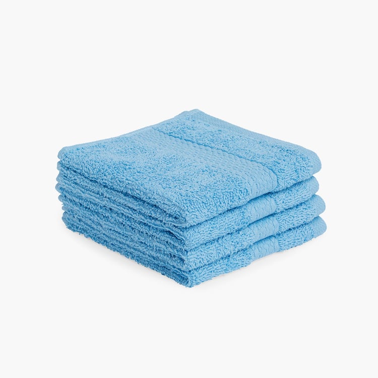 SPACES Colorfas Blue Cotton Easy Care Cotton Face Towel - 30x30cm - Set of 4