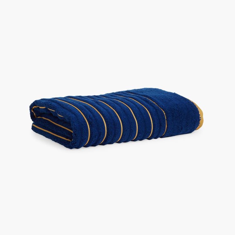 SPACES Exotica Blue Striped Cotton Ribbed Bath Towel - 75x150cm
