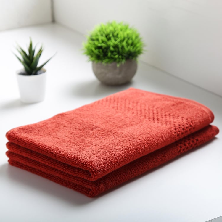 SPACES Econova Red Textured Cotton Hand Towel - 40x60cm - Set Of 2