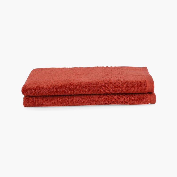 SPACES Econova Red Textured Cotton Hand Towel - 40x60cm - Set Of 2