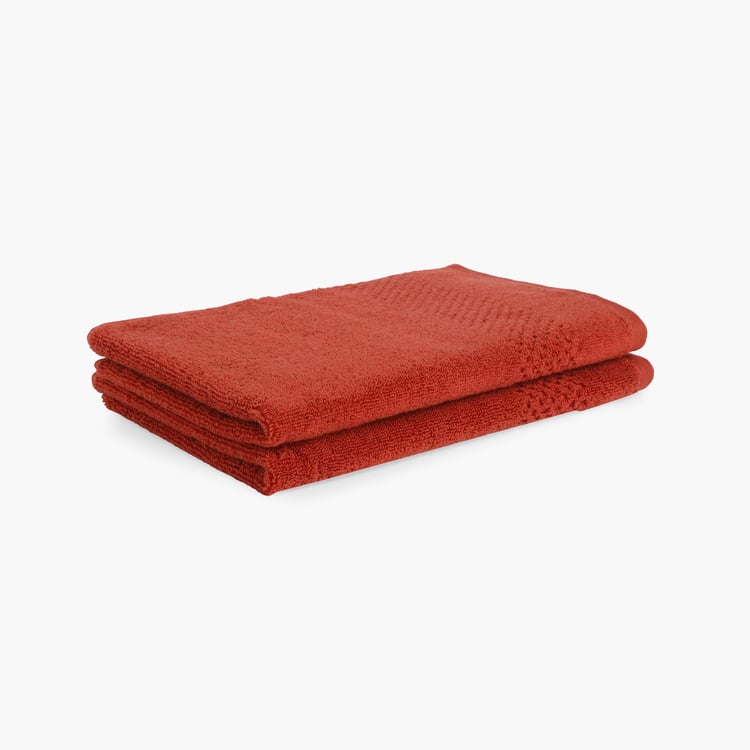 SPACES Econova Red Textured Cotton Hand Towel - 40x60cm - Set Of 2